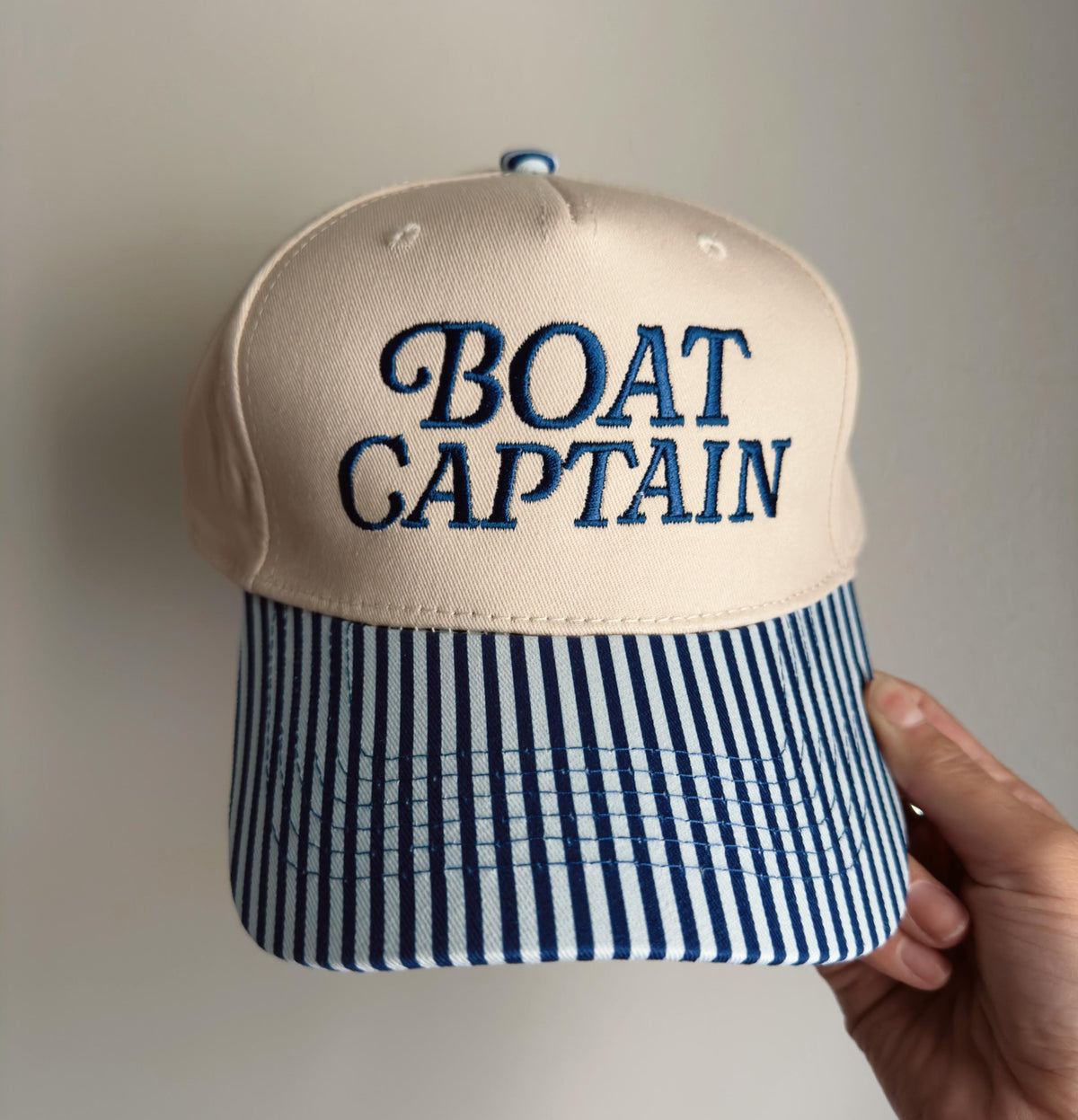 Boat Captain Trucker Hat – Blue Striped Nautical Snapback